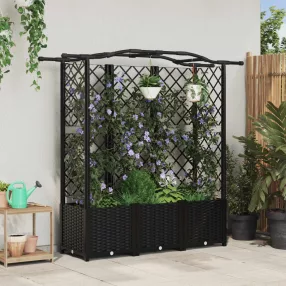   vidaXL Magasított Ágy Trellis-szel és Tetővel Fekete 163 x 40 x 141 cm