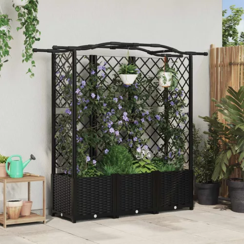 vidaXL Magasított Ágy Trellis-szel és Tetővel Fekete 163 x 40 x 141 cm