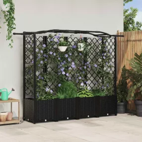   vidaXL Magasított Ágy Trellis-szel és Tetővel Fekete 204 x 40 x 141 cm