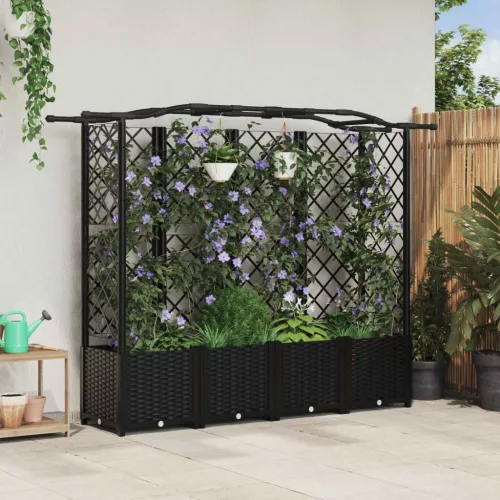 vidaXL Magasított Ágy Trellis-szel és Tetővel Fekete 204 x 40 x 141 cm