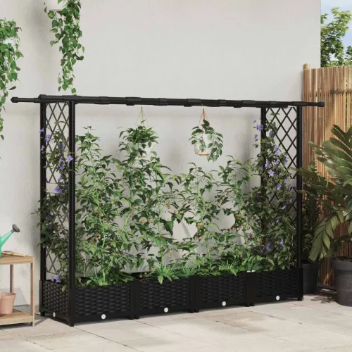Magasított Ágy Trellis-szel és Tetővel Fekete 203 x 40 x 121 cm