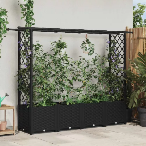 Magasított Ágy Trellis-szel és Tetővel Fekete 203 x 40 x 136 cm