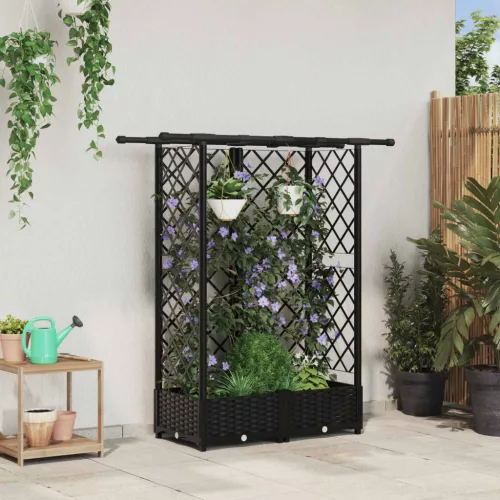 Magasított Ágy Trellis-szel és Tetővel Fekete 124 x 40 x 121 cm