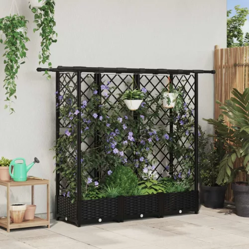 Magasított Ágy Trellis-szel és Tetővel Fekete 164 x 40 x 121 cm
