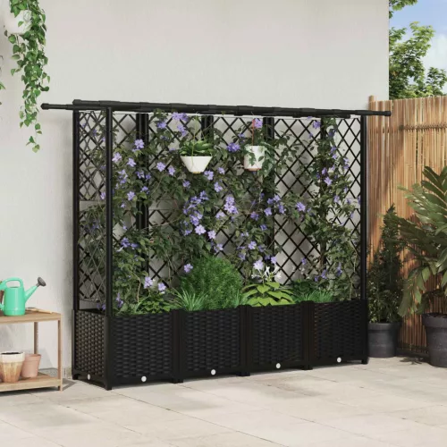 Magasított Ágy Trellis-szel és Tetővel Fekete 202 x 40 x 136 cm