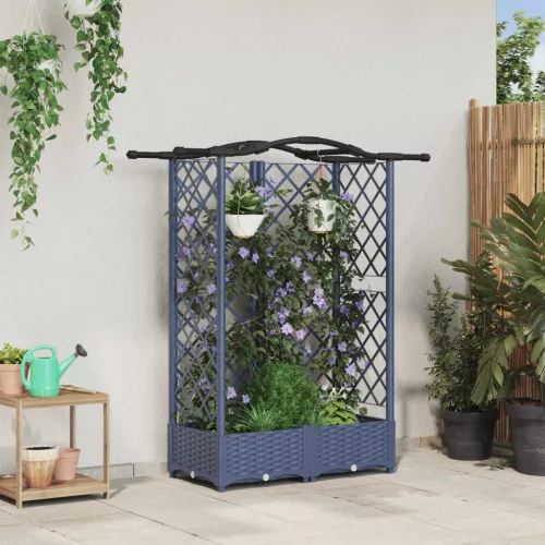 Magasított Ágy Trellis-szel és Tetővel Szürke 124 x 40 x 123 cm