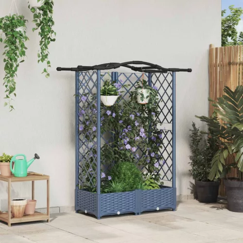 vidaXL Magasított Ágy Trellis-szel és Tetővel Szürke 124 x 40 x 126 cm