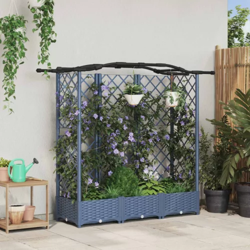 vidaXL Magasított Ágy Trellis-szel és Tetővel Szürke 163 x 40 x 126 cm