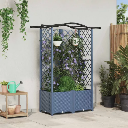 vidaXL Magasított Ágy Trellis-szel és Tetővel Szürke 122 x 40 x 141 cm
