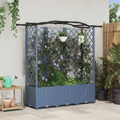 vidaXL Magasított Ágy Trellis-szel és Tetővel Szürke 163 x 40 x 141 cm