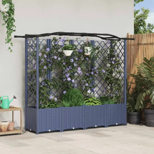 Magasított Ágy Trellis-szel és Tetővel Szürke 204 x 40 x 138 cm