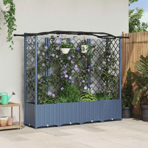 vidaXL Magasított Ágy Trellis-szel és Tetővel Szürke 204 x 40 x 141 cm
