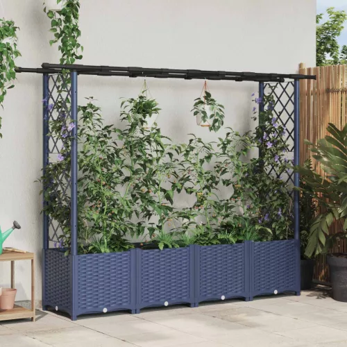 Magasított Ágy Trellis-szel és Tetővel Szürke 203 x 40 x 136 cm