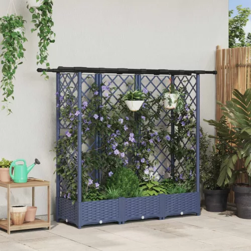 Magasított Ágy Trellis-szel és Tetővel Szürke 164 x 40 x 121 cm