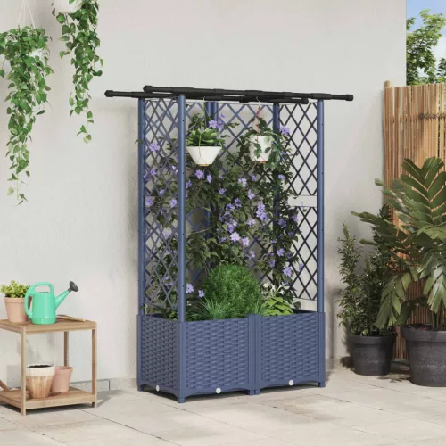 Magasított Ágy Trellis-szel és Tetővel Szürke 124 x 40 x 136 cm