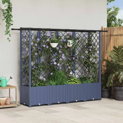 Magasított Ágy Trellis-szel és Tetővel Szürke 202 x 40 x 136 cm