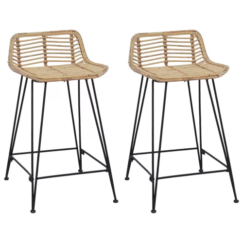 vidaXL Bárszék 2 pcs Természetes 44 x 45 x 76 cm Rattan és acél