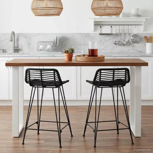 vidaXL Bárszék 2 pcs Fekete 44 x 45 x 76 cm Rattan és acél
