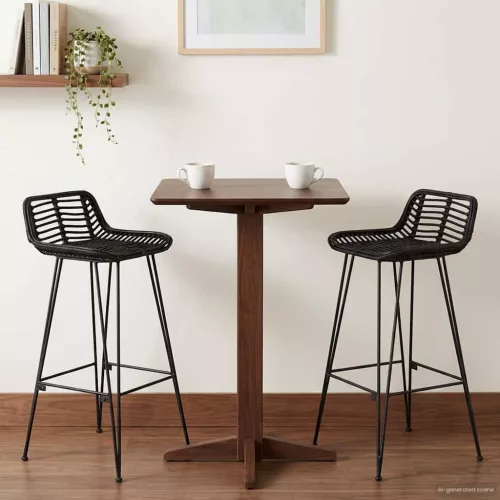 vidaXL Bárszék 2 pcs Fekete 44 x 46 x 91 cm Rattan és acél