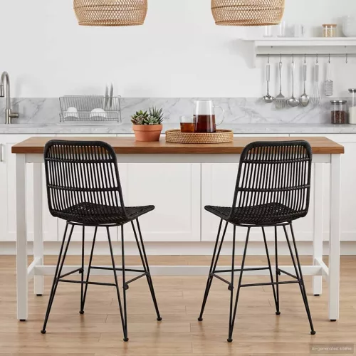 vidaXL Étkezőszék 2 pcs Fekete 41 x 55 x 85 cm Rattan és acél
