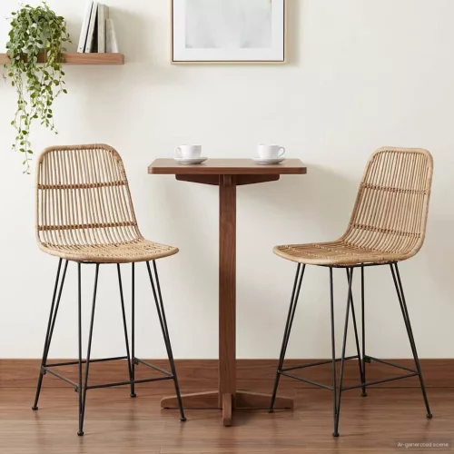 vidaXL Bárszék 2 pcs Természetes 44 x 54 x 96 cm Rattan és acél