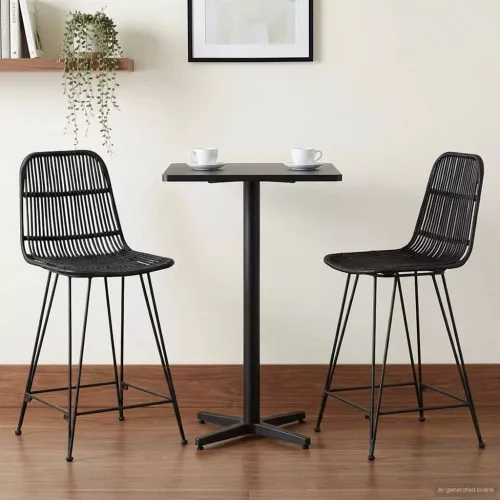vidaXL Bárszék 2 pcs Fekete 44 x 54 x 96 cm Rattan és acél