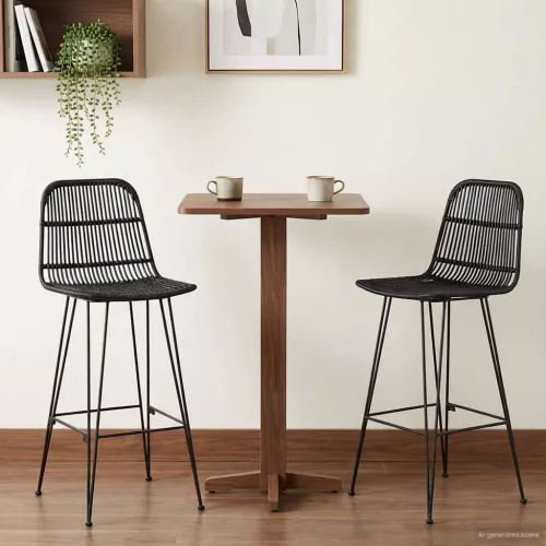 vidaXL Bárszék 2 pcs Fekete 44 x 55 x 109 cm Rattan és acél