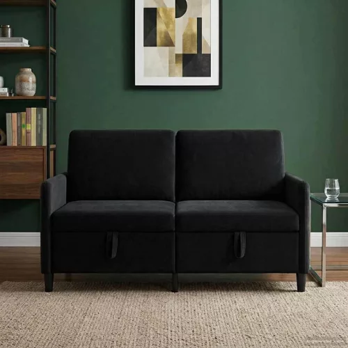 Tárolós Kanapé 2-személyes Fekete 152 x 78 x 87 cm Poliészter