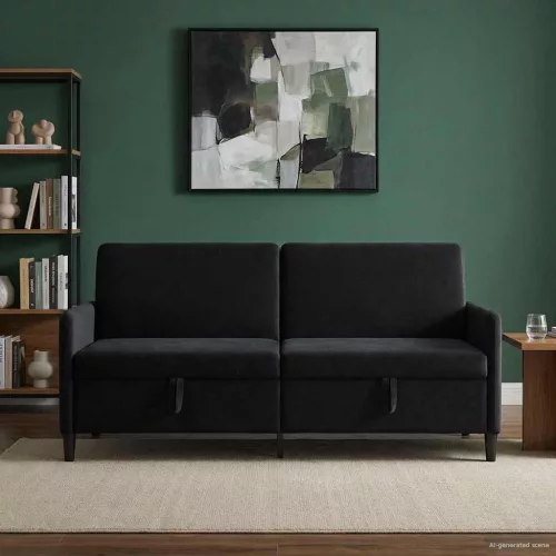 Tárolós Kanapé 3-személyes Fekete 192 x 78 x 87 cm Poliészter