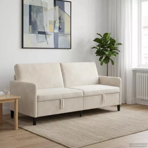 Tárolós Kanapé 3-személyes Krémszínű 192 x 78 x 87 cm