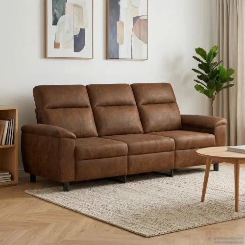 Kanapé Barna 214 x 90 x 95 cm Műsuede Bőr
