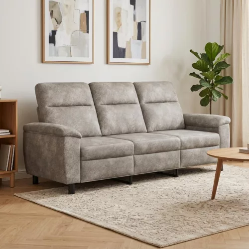 Kanapé Világosszürke 214 x 90 x 95 cm Műsuede Bőr
