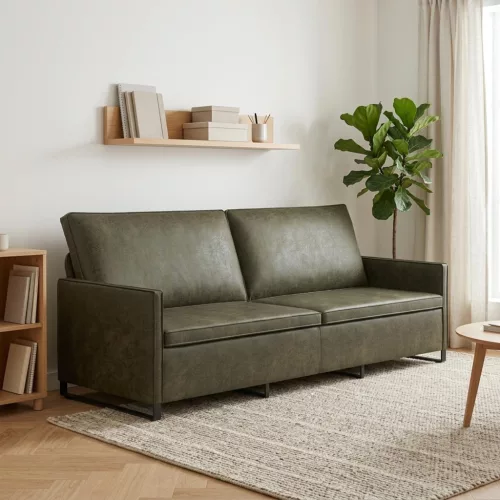 3 személyes kanapé Katonai zöld 220 x 81 x 82 cm Műsuéd anyag