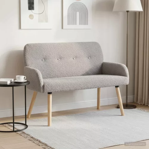 2 személyes kanapé tömörfa lábakkal Világosszürke Bouclé