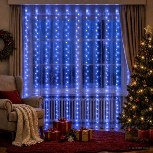 Fényfüggöny 300 LED Kék 300 x 300 cm