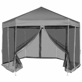   Szürke hatszögletű felugró pavilon 6 oldalfallal 3,6 x 3,1 m
