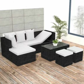  vidaXL 4-részes fekete polyrattan kerti bútorszett párnákkal