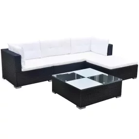   5 részes fekete polyrattan kerti ülőgarnitúra párnákkal