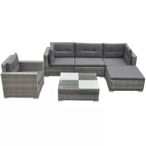   6 részes szürke polyrattan kerti ülőgarnitúra párnákkal