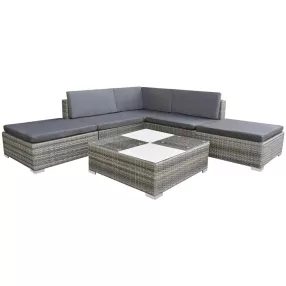   6 részes szürke polyrattan kerti ülőgarnitúra párnákkal