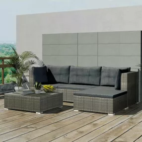   5 részes szürke polyrattan kerti ülőgarnitúra párnákkal
