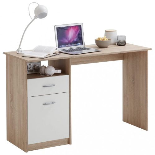 FMD egyfiókos tölgyszínű és fehér íróasztal 123 x 50 x 76,5 cm