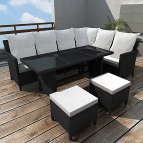  4 részes fekete polyrattan kerti pihenőgarnitúra párnákkal