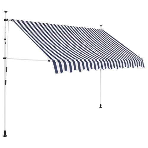  kézzel feltekerhető napellenző kék-fehér csíkokkal 250 cm