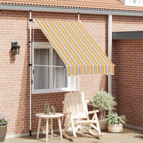 vidaXL manuális, feltekerhető napellenző kék-sárga csíkokkal 150 cm