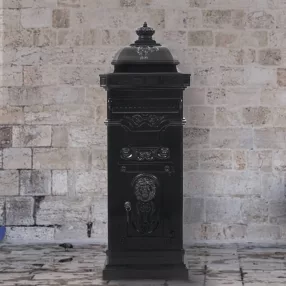 fekete, vintage, rozsdamentes alumínium álló postaláda