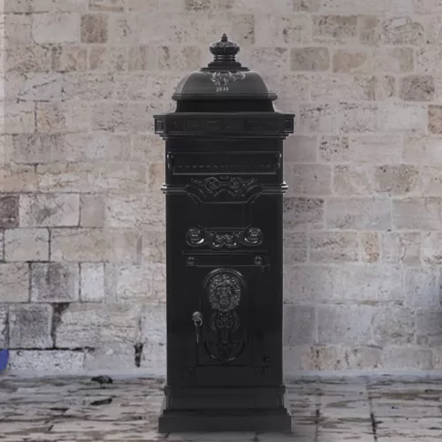 fekete, vintage, rozsdamentes alumínium álló postaláda