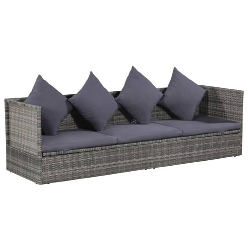 szürke polyrattan kerti ágy 200 x 60 cm