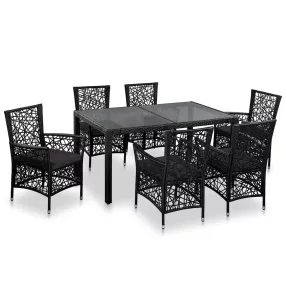 7-darabos fekete kültéri polyrattan étkezőgarnitúra