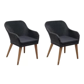 2 db fekete polyrattan kültéri szék párnával